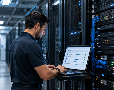 IT professional managing servers in a secure data center