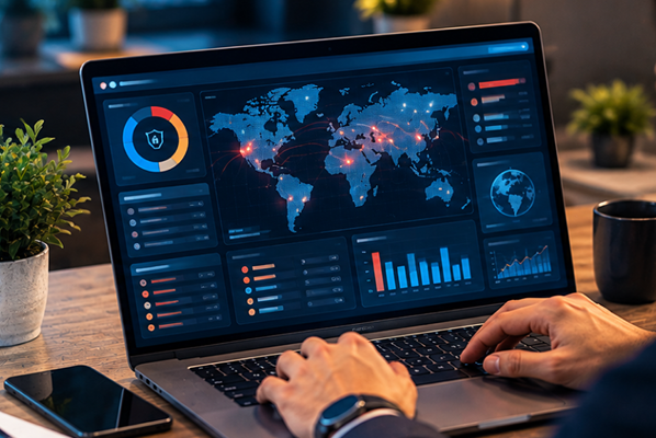IT professional analyzing cybersecurity data to identify system vulnerabilities