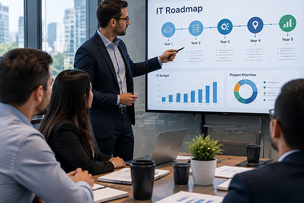 Virtual CIO IT Strategy Consulting IT consultant presenting a technology strategy to business leaders